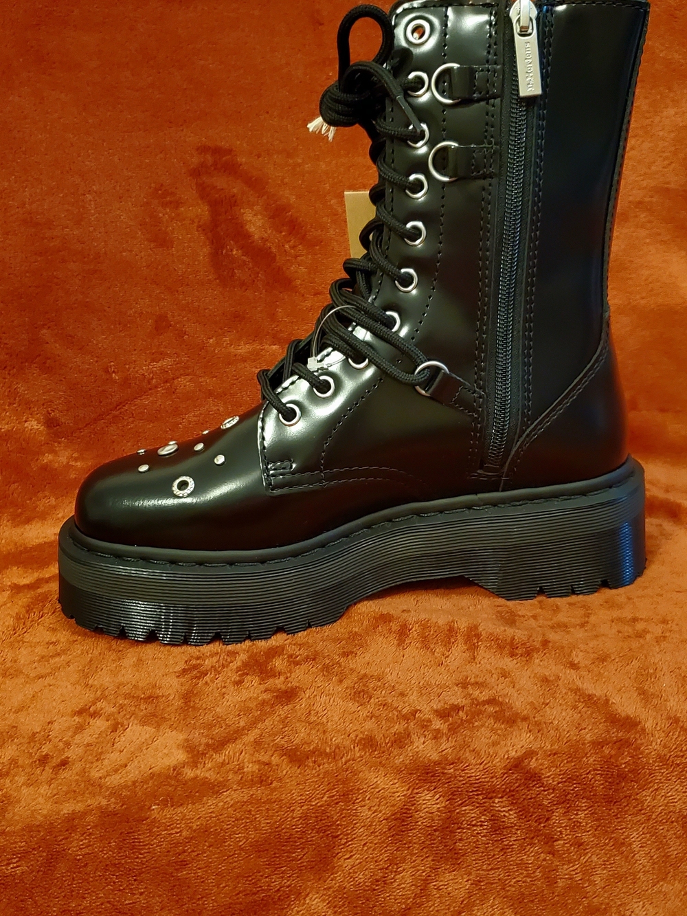 NEW Dr. Martens Black Studded Lace-Up Platform Combat Boots - Picture 3 of 8